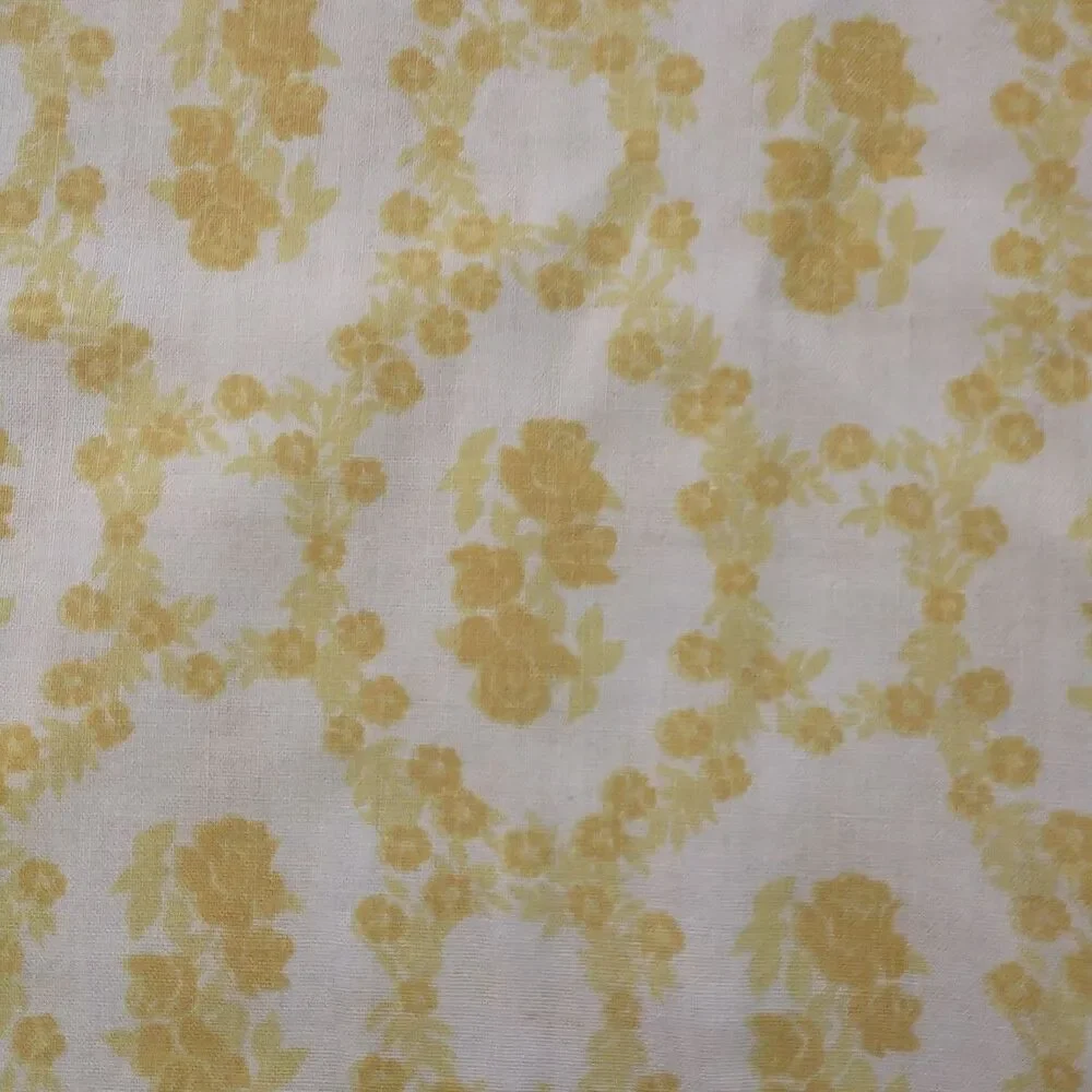 Vtg Cannon Royal Family Featherlite Twin Flat Sheet Yellow Floral Retro